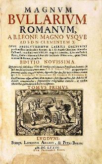 Riproduzione del frontespizio della prima edizione del Magnum Bullarium Romanum