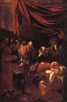 Riproduzione del quadro 'Morte della Vergine' di Michelangelo Merisi da Caravaggio
